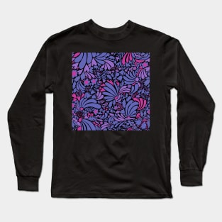 Swirly flowers very peri, pink and black Long Sleeve T-Shirt